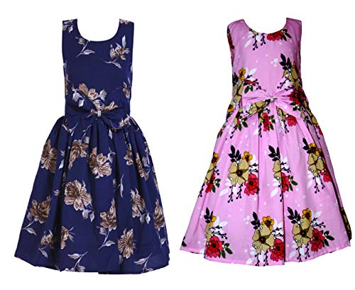 Image of Casual Frock for Baby Girls,Blue Printed and Olive Printed,Pack of 2