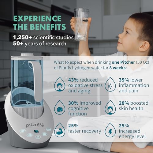 PIURIFY 50 Oz Hydrogen Water Pitcher - BPA Free Rich Hydrogen Water Generator Electrolysis Jug with SPE/PEM Technology. Hydrogen Water Machine, Balanced PH Levels and Filtered with Calcium Sulfite - Image 3