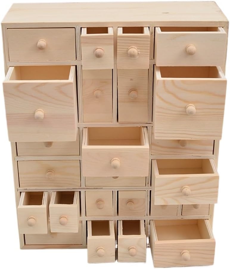 Multi-Drawer Jewelry Storage Cabinet - Beige Wooden Box - 12 Compartments - Modern Style - Table Top - Drawer Closure - Earring Storage