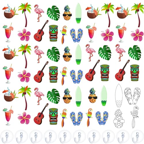 Jenaai 72 Pcs Unicorn Window Art Suncatcher Kits DIY Unicorn Window Suncatchers for Kids to Paint Window Unicorn Paint Suncatcher Ornament with 24 Suction Cups for Kids Crafts Gift (Hawaii Style)