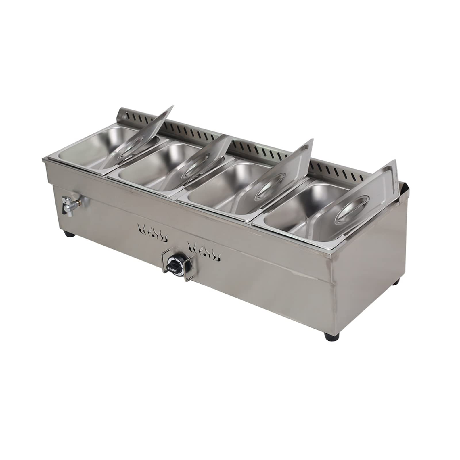 LGXEnzhuo 4 Pan LP Gas Food Warmer Stainless Steel Bain Marie Buffet Food Warmer Steam Table for Catering and Restaurants with Pressure Relief Valve 4inch Deep Pan