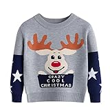 Toddler Boys Girls Christmas Cartoon Star Snowfakle Deer Prints Sweater Long Sleeve Warm Girls Youth Hoodie MK8238 B-grey