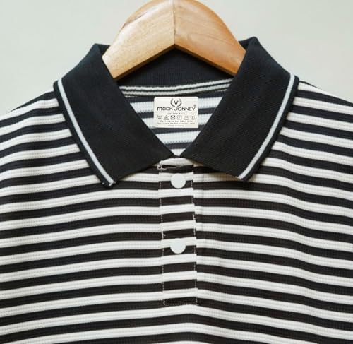 Image of Mack Jonney Men's Striped Cotton Rich Collar Neck T Shirt | Collar Tshirts | Half Sleeves | Striped-Regular Fit-MM423-nw