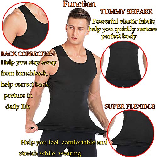Hometa Mens Body Shaper Slimming Shirt Compression Vest Slim Shapewear Tummy Control For Weight Loss Black #TOP3