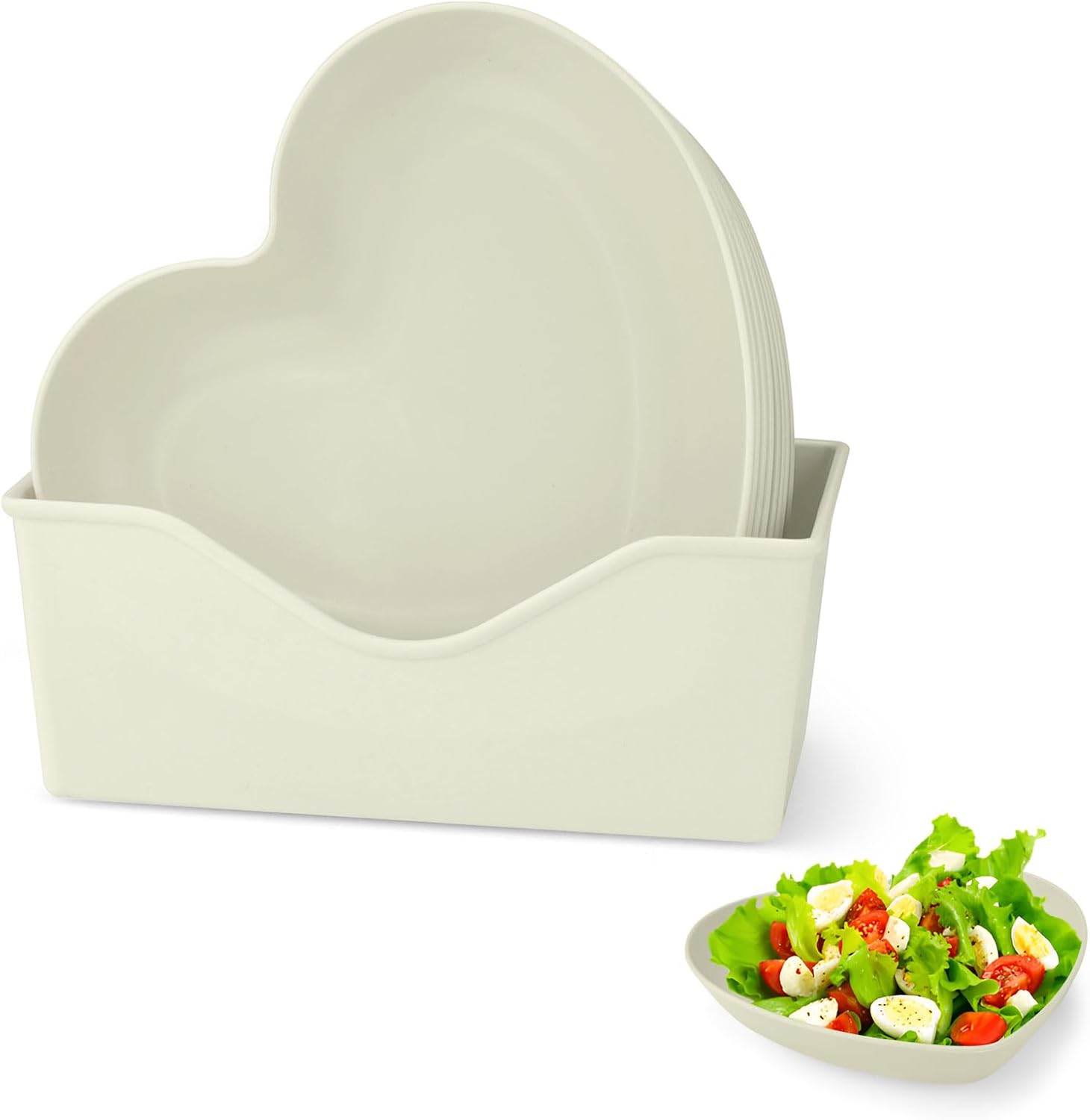 LELE LIFE 10 Pack Heart Plates with Holder, 6in Heart Shaped Bowls Dishes Dessert Plates for Appetizer Salad Fruit Cake Snack, Ideal for Valentine‘s Day Wedding Party (Pink)