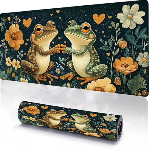 Alfombrilla de Ratón para Juegos 700x400x3mm, Mouse Pad Lavable Planta, Alfombrilla Ratón Sobremesa Portátil, Borde con Costura, Base Antideslizante, Adecuado para Juegos de Oficina en Casa Rana O-3
