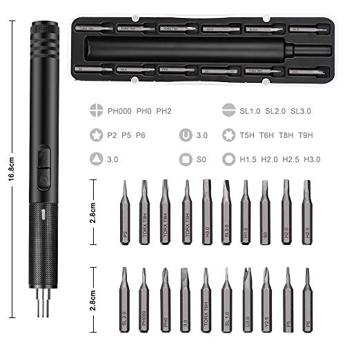 Electop Electric Rechargeable Screwdriver, Portable USB Power Supply Cordless Screw Driver, 21 Precision Bits /3 LED Lights/Magnetic Carry Case/Quick Change Chuck for Telephone, Watch, Camera etc.