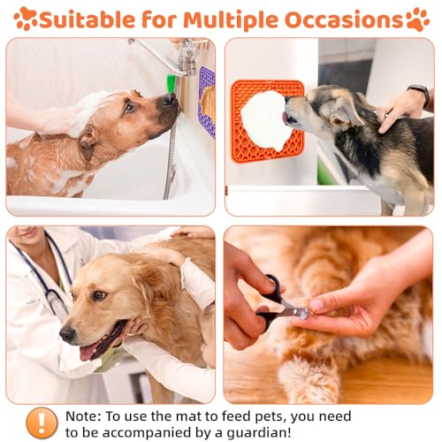 Aileem 4 Stück Leckmatte Hund, Schleckmatte Hund für Welpen Katze mit Saugnapf - Slow Feeder Hunde Leckmatte für Haustier Baden & Fellpflege, mit Silikonspatel + Bürste