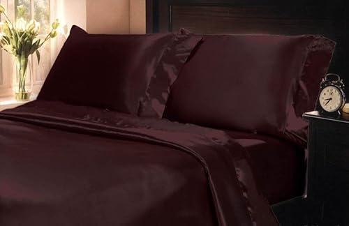 Juego de sábanas lisas de 25 Momme Mulberry Silk 6A, tamaño Queen olímpico (66 x 80 pulgadas), color chocolate, juego cómodo y acogedor de hasta 24