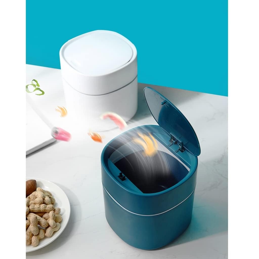 Mülleimer, Mini-Tisch-Mülleimer mit Deckel, 2 l, Tisch-Papierkorb, Mülleimer für Küche, Büro, Wohnzimmer, Couchtisch, Frisiertisch, Küchen-Mülleimer (blau) (eine Farbe: weiß)