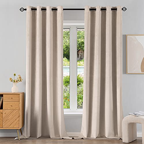 EMEMA - Cortina de Terciopelo Suave (2 Paneles, 100% occultante, térmicas, Ajuste de la Temperatura, Cortinas con Ojales, para Dormitorio, salón, Elegante, decoración, 140 x 260 cm), Color Beige