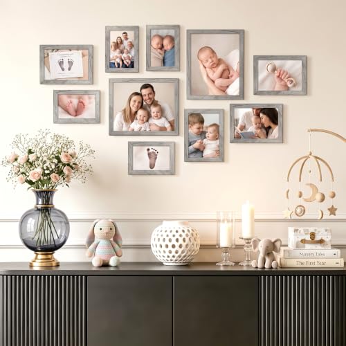 Image of upsimples Picture Frames Set of 10, Including 8x10, 5x7, 4x6 Gray Frame | Multi Picture Frames Collage Wall Decor, Gallery Wall Frame Set, Gift For Christmas, Mothers' day, Wedding, Dorm, Living Room