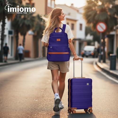 Image of imiomo Hard Shell 20 Inch Carry on Luggage 3 Piece Set with Travel Backpack, Lightweight Hardside Carry-On Suitcase with Spinner Wheels and TSA Lock, Navy