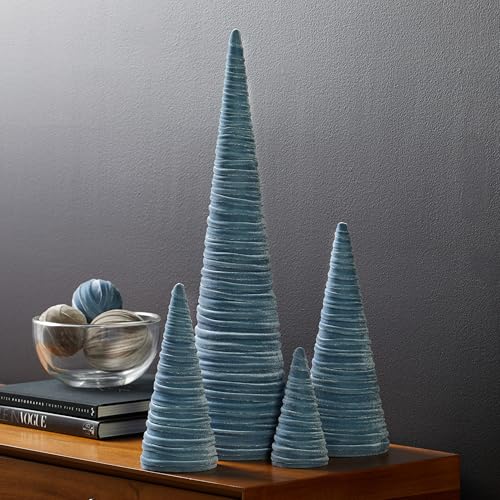 Image of Your Heart's Content Velvet Trees Set of 4 Slate Blue, Home Decor, Mantel Decor, Glam Home Decor, Modern Baby boy Woodland, Valentine Tabletop Tree, Winter Decor (Slate Blue)