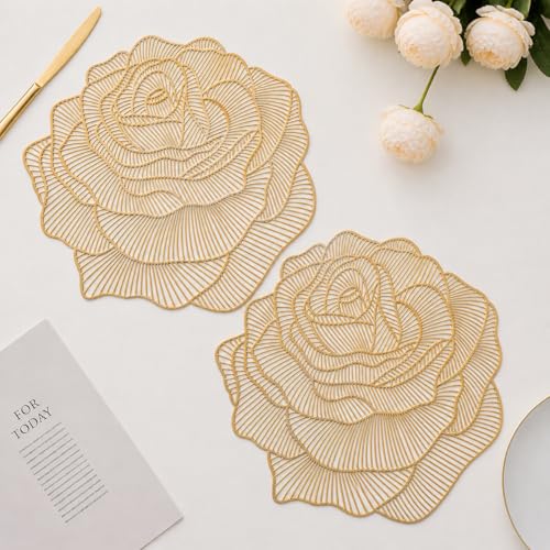 Image of Dakshya Industries Premium Set of 2 Round Table Placemats 38x38 cm PVC Waterproof - Washable Dining Table Mats (Gold)
