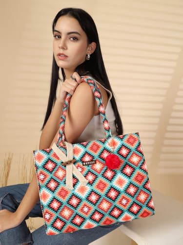 Image of ENSAC Women's Floral Print Tote Bag | Lightweight Handbag with Zipper Closure