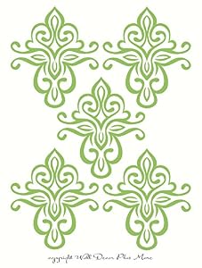 Image of Wall Decor Plus More WDPM3426 Floral Pattern Medallion Wall Decal Vinyl Sticker for Home Decor (5 Piece), Each Medallion is 11 x 13", Celadon