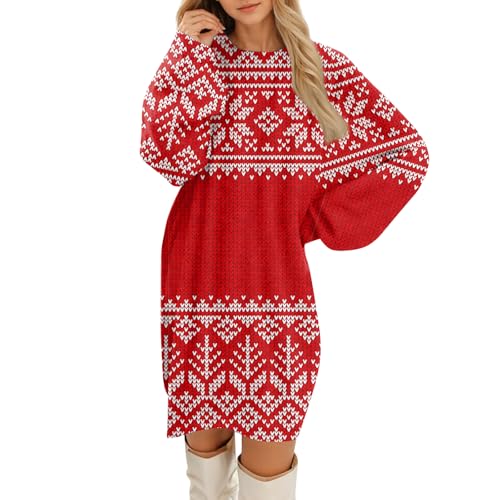 Generisch Weihnachtskleid Damen mit Klassischem Norwegermuster Weihnachtskleid Damen Lockeren für Festliche Anlässe aus Weichem Material 3XL