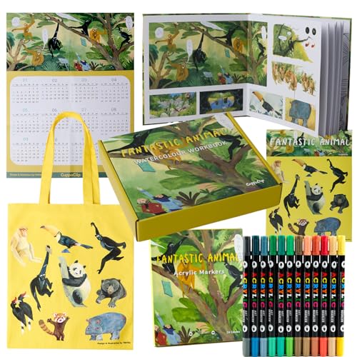 CuppaClip Fantastic Animals Coloring Book Set Art Set with Acrylic
