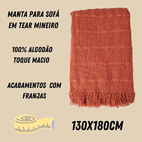 Manta para Sofá Terracota 130x180cm Decorativa Grande Xalé Poltrona Algodão