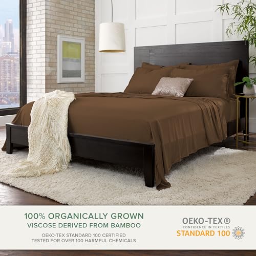 Image of Pure Bamboo Full Sheets, Genuine 100% Organic Viscose Derived from Bamboo Bed Sheet Set, Luxuriously Soft & Cooling, Double Stitching, 2 Year Quality Promise (Full, Coconut Husk)