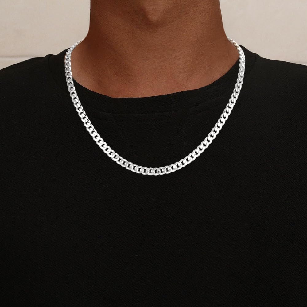 7mm Breit KubanischeKette Silberkette Herren | Panzerkette Herren 925 Sterling Silber Over Chain Jewelry Schmuck Geschenke für Männer Papa Freund Längen 46/51/56/61/66CM