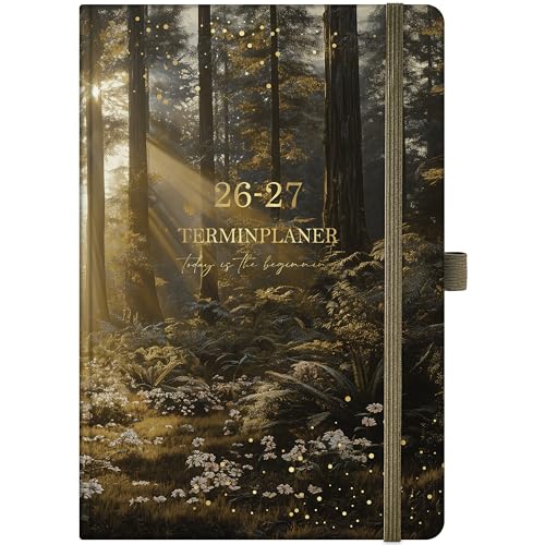 Kalender 2026 2027 - Terminplaner 2026/2027 A5 Wochenplaner von Aug 26 bis Sept 27 Terminkalender mit Morgenlicht im Wald Hardcover Planer mit Monatsübersicht 1 Woche auf 2 Seiten