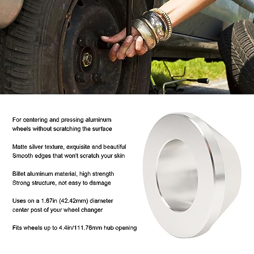 Image of Manual Tire Changer Centering Cone for Cars & Trucks - Billet Aluminum Wheel Balancer Hold-Down Cone, Matte Silver Finish, Fits Hub Bore Up to 2.9 Inches