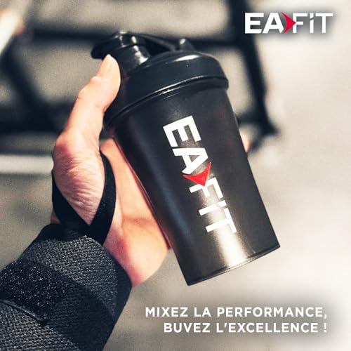 Eafit Shaker Protéine 400 ml Sans BPA – Gradué avec Mélangeur en Acier – Whey Protein, Pre Workout, Creatine – Plastique Anti-Fuite pour Sport et Fitness - Noir clair marque française – Image 4