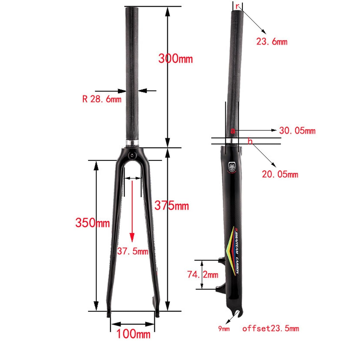 Horquillas Rígidas De Bici De Carbono 700C Horquillas De Bicicletas De Carretera Freno De Disco Horquilla Delantera De Recto De 1-1/8" Liberación Rápida 9x100mm(Matte Black)
