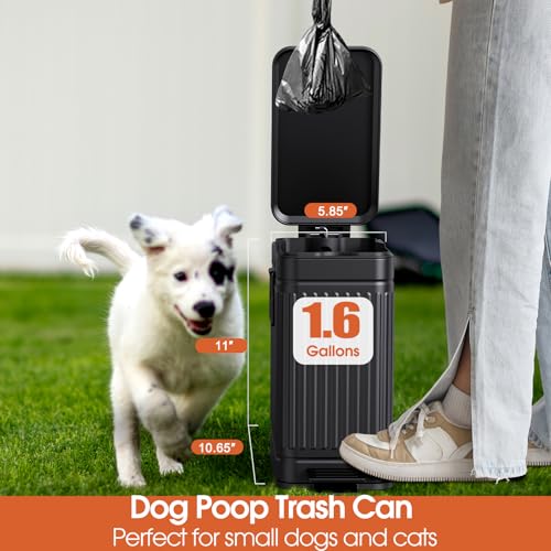 Image of Small Trash Can with Lid Soft Close-6L /1.6 Gal Stainless Steel Outdoor Dog Poop Garbage Can-Metal Waste Bins with Pedal for Bathroom Bedroom Office-Black