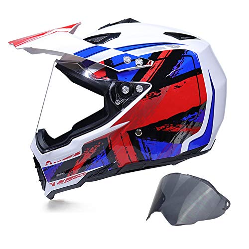MRDEAR Casco Enduro MTB Integral Adulto Cross Casco Motocross Casco Downhill Quad Scooter Off Road Racing con Visera (Protección UV) Ventilación Ajustable, Certificación Dot,Blanco,XL