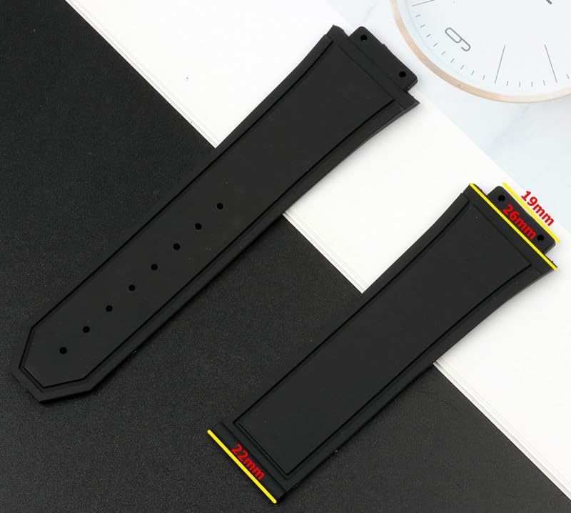 26 * 19 millimetri diamante nero gomma silicone cinturino da polso bracciale fibbia farfalla in acciaio per Hublot cinturino per Big Bang Watch Band