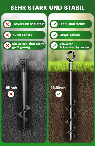 Anclajes de suelo de 48 cm con correas resistentes pack de 8 para sujetar carpas y toldos 5