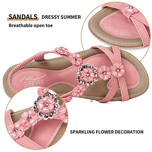 Image of SHIBEVER Dressy Flat Women Sandals: Comfortable Arch Support Womens Sandal | Summer Dress Flowers Boho Back Strap Open Toe Women's Sandals - All Day Comfort Walking Casual Wedding Woman Sandal Shoes