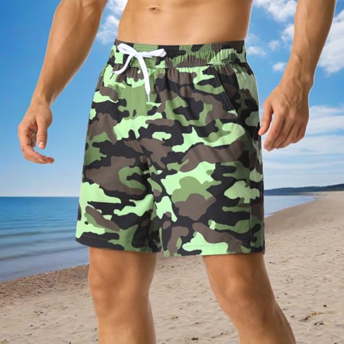 Men's Swim Shorts Quick Dry with Pockets Elastic Waist Beach Shorts