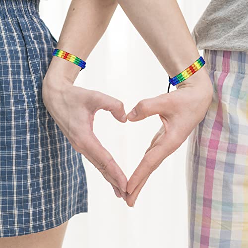 Rainbow LGBT Pride Bracelet for Lesbian Gay Bisexual Adjustable LGBTQ Pride Bracelets Handmade Braided Wristband Pride Month Friendship Bracelet Gifts for Men Women Bulk3
