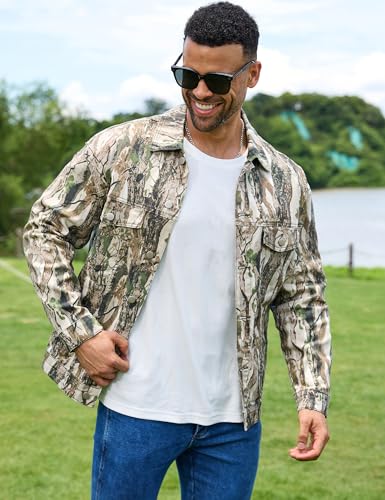 Image of Yuanbang Camo Jackets for Men Trucker Unlined Camouflage Coats Hunting Clothes