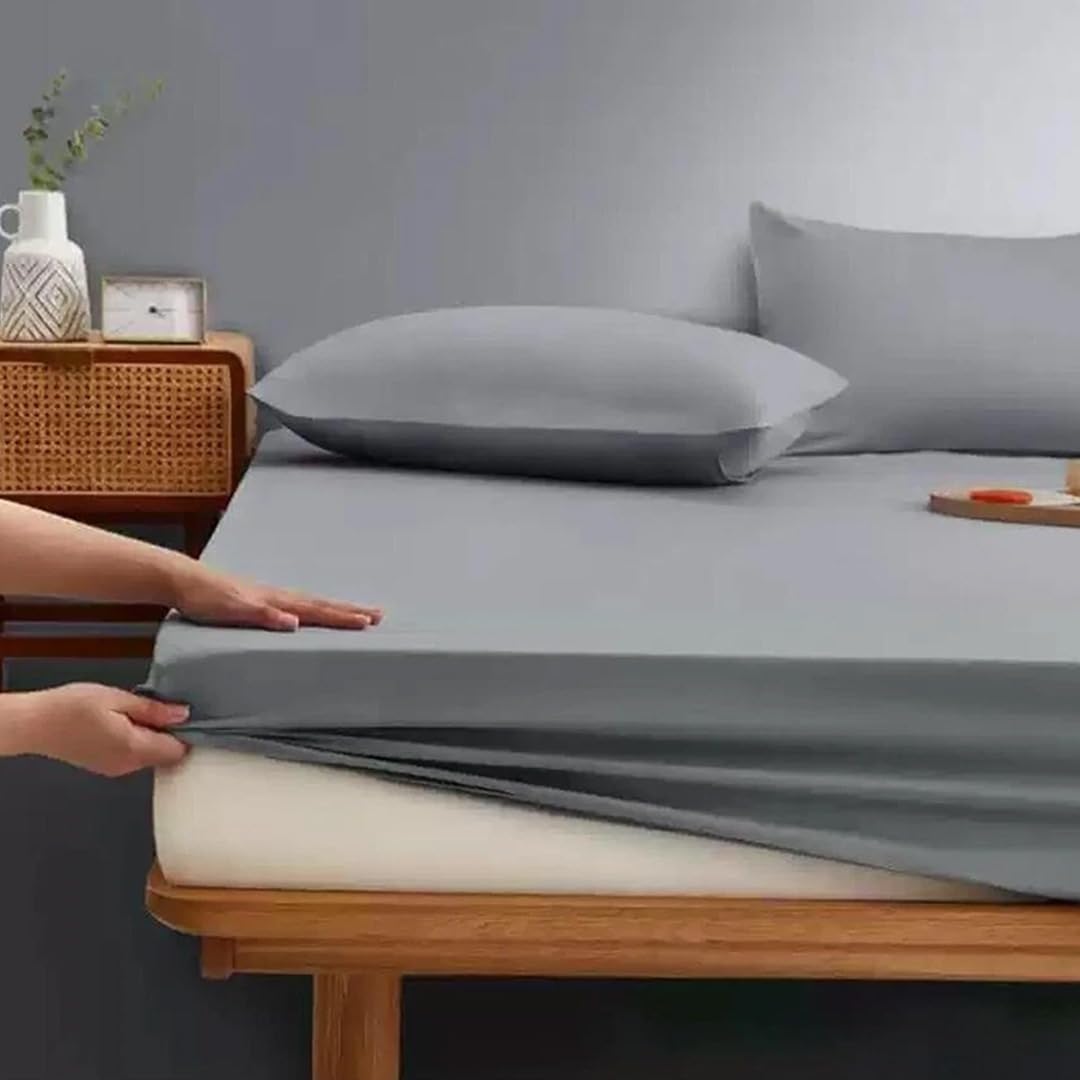 Ziya Homes 25cm Deep Fitted Sheet King Size Polycotton Fabric - Breathable & Soft Hotel Grade Bed Sheets - Easy Care Non-Iron Bottom Sheet (Grey, 152x200 cm)