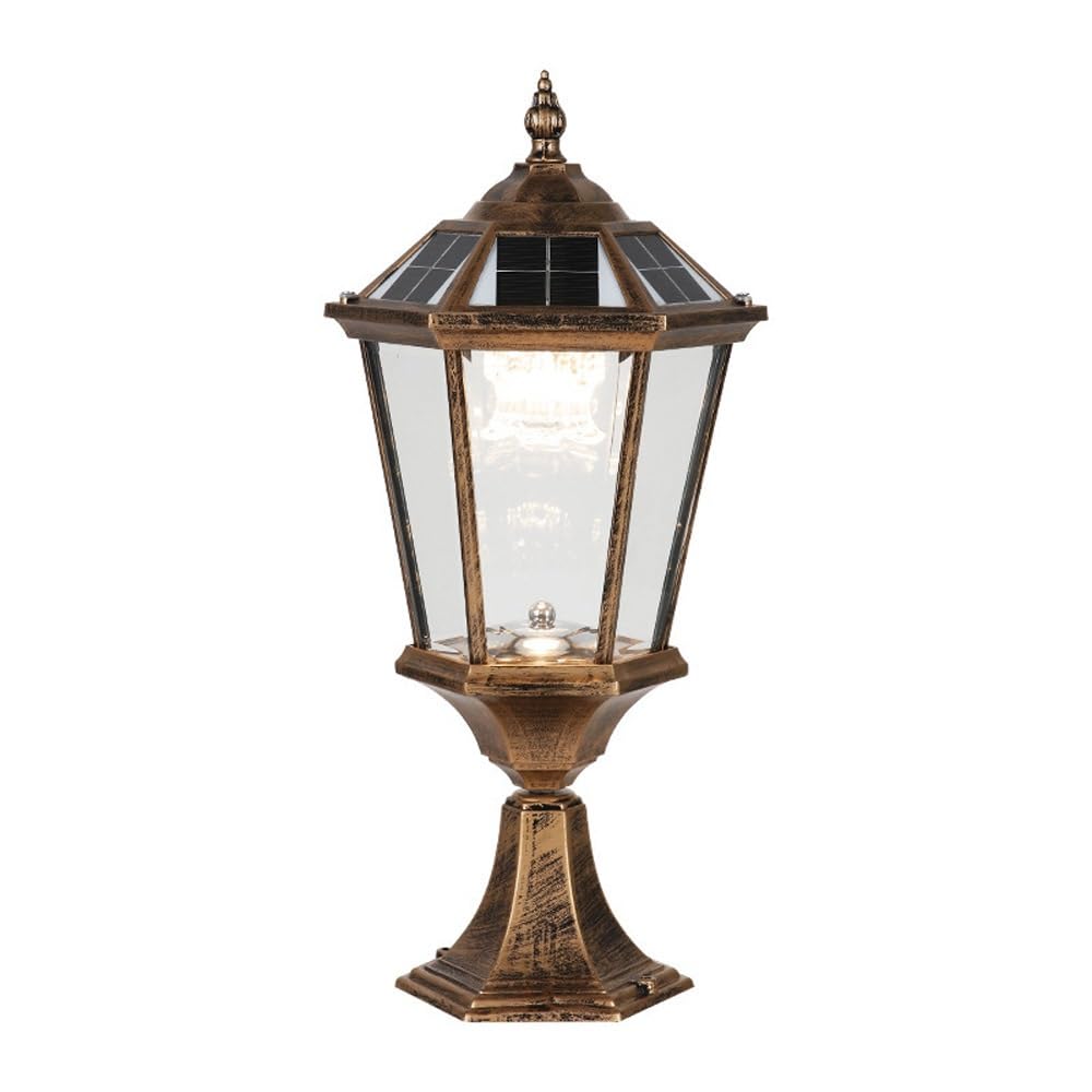HELCEKOU Solar Fence Post Lamp Pier Mount Light Clear Glass Shade Street Lighting for Garden Backyard Courtyard Patio Porch