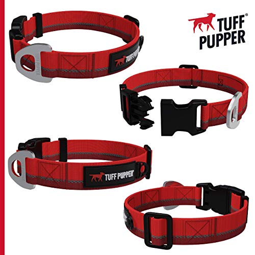 Tuff Pupper Heavy Duty Dog Collar | Tough Dog Collar | Reflective Dog Collar With Aluminum D-Ring Leash Clip | Separate Dog Id Tag Attachment Keeps Engraved Dog Tags Quiet | Easy Sizing For All Breeds #TOP6
