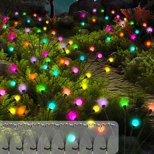PATIOPIA Firefly Solar Gartenleuchten，8 Stück Glühwürmchen Gartenlichter mit 10 LEDs, wasserdicht, Muticolor Firefly Solarlicht für außen,...