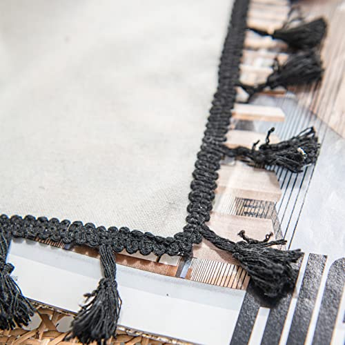 Deeprove Black And White Boho Curtains For Bedroom, Patchwork Sheer Lace Crochet Textured Splice With Cream Cotton Linen Fabric, Chic Bohemian Window Curtain Tassels, Rod Pocket, 1 Panel, 59"W X 63"L #TOP3