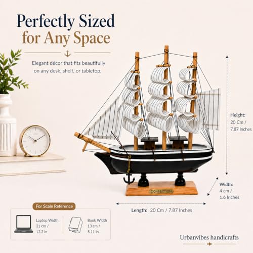 Image of Wooden Ship Showpiece,Beautiful Antique Decorative Wooden Sailing Ship Showpiece for Office, Home, Decoration, Business Gifts (Small-20 Cm / 7.87 Inches)
