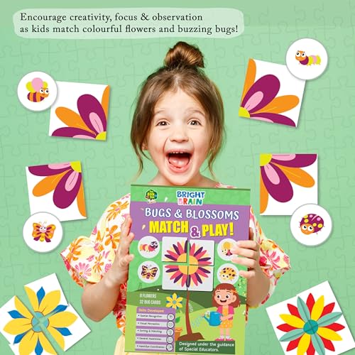 Image of Bright Brain Bugs and Blossoms Match and Play Game, 8 Flowers 32 Bug Cards, Sorting Color Matching Toy, Montessori Educational Game for Toddlers Ages 3+, Gift for Kids