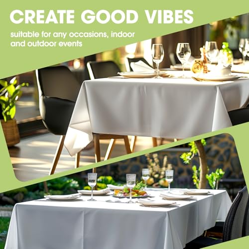 Image of Pureegg Polyester Tablecloth 60 inch x 84 inch Reusable & Washable 2 Pack White | Durable, RectangleTable Cloth , for Outdoor Party, Picnic, Wedding, Banquet, Birthday