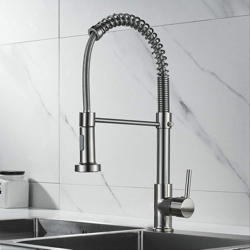 ZYCHSJXA Brass Black Kitchen Faucets Deck Mounted Mixers Taps 360 Degree Spring Flexible Sink Faucet Tap Hot Cold Brush Nickel