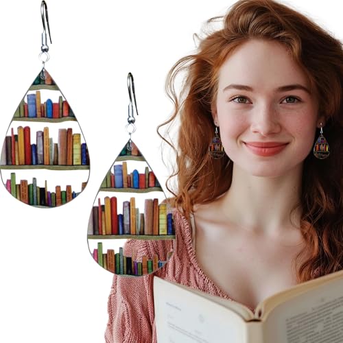 Acrylic Book Earrings for Teachers, Teardrop Bookcase Dangle Earrings for Women Grils Book Lover, Bookshelves Earrings Christmas Valentine's Day Jewelry Gift