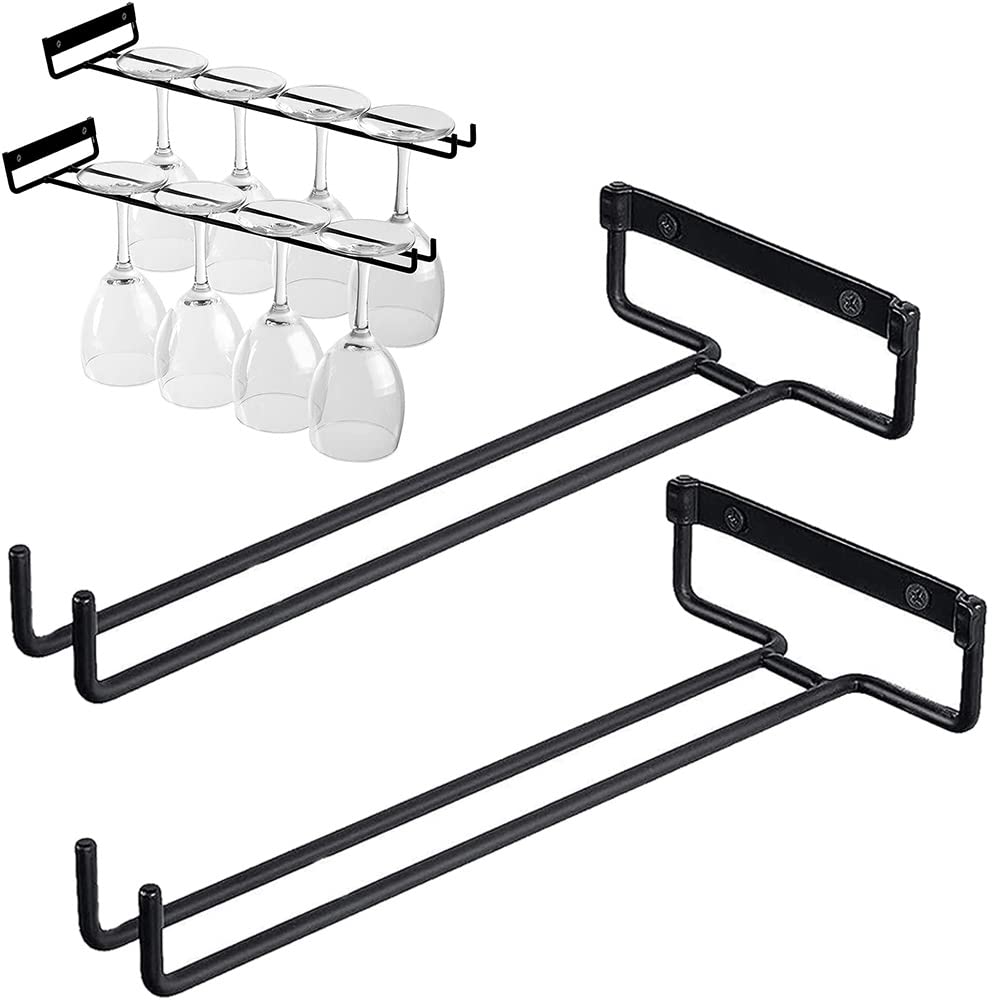 2 Pezzi Porta Bicchiere Di Vino Con Viti, Porta Bicchieri Da Mensola, Porta Bicchiere Di Vino, Calici Bicchiere Da Vino Portabicchieri, Per Bar Cucina Wine Cabinet Wine Glass Storage Collection, Nero