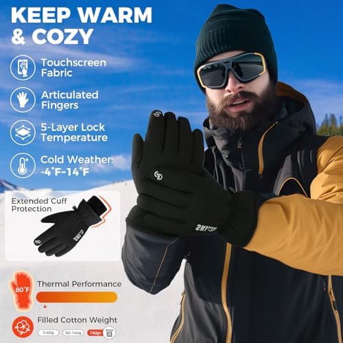 Waterproof Gloves Winter Warm Touchscreen Cold Weather Windproof Anti-Slip Sports Glove Ski Gloves For Men And Women For Running Cycling Driving Hiking Climbing Walking Outdoor